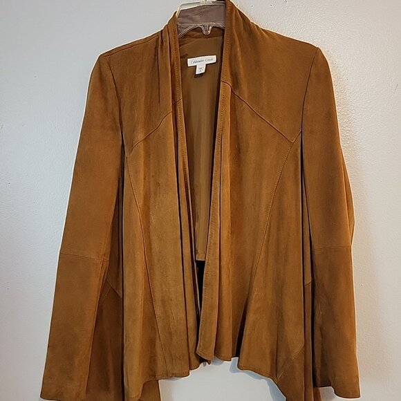 Coldwater Creek Women’s Soft Caramel Brown Suede Waterfall Jacket Cardigan Small - Picture 2 of 13